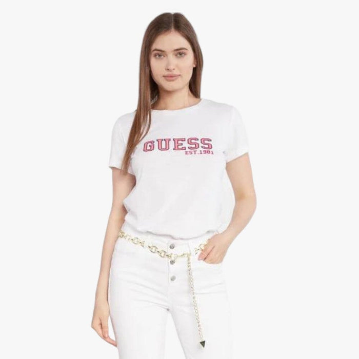 Guess Womens College Short Sleeve Tee White | Guess