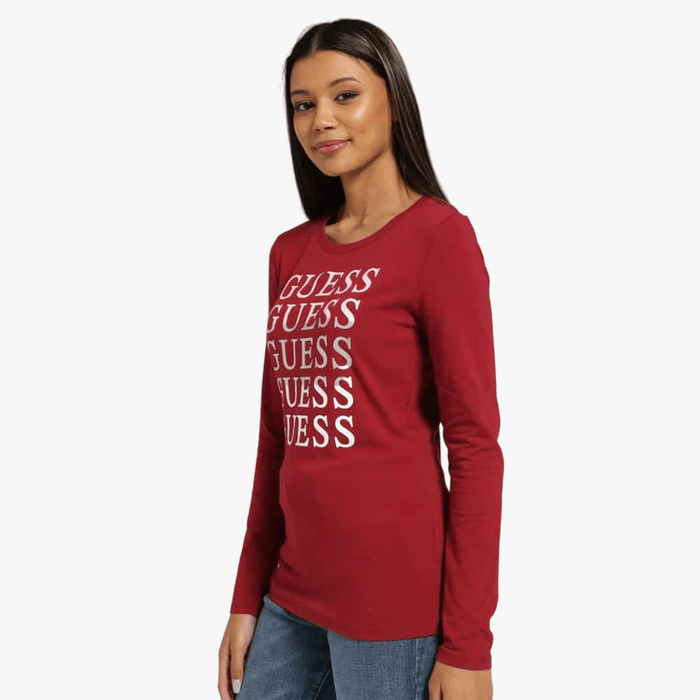 Guess Womens Long Sleeve Tee Red | Guess