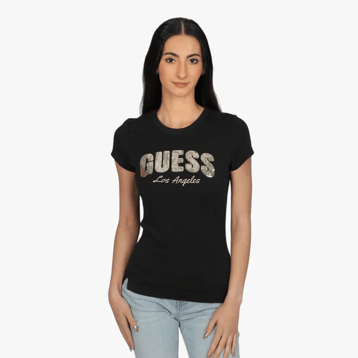 Guess Womens Sequins Top Black | Guess