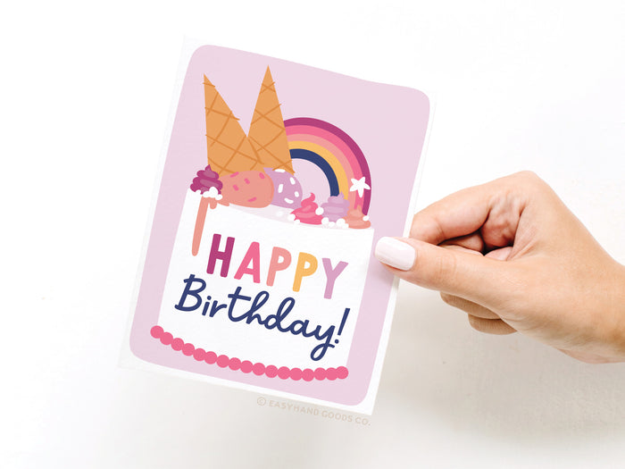 Happy Birthday Ice Cream Cake Greeting Card - Onderkast Studio