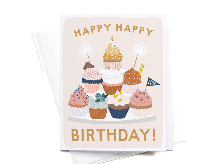 Happy Happy Birthday Cupcake Stand Greeting Card - Onderkast Studio