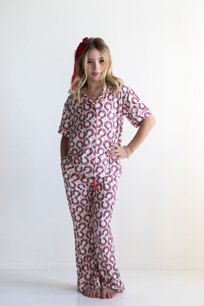HORSESHOES | GIRLS' BUTTON UP SHORT SLEEVE SET