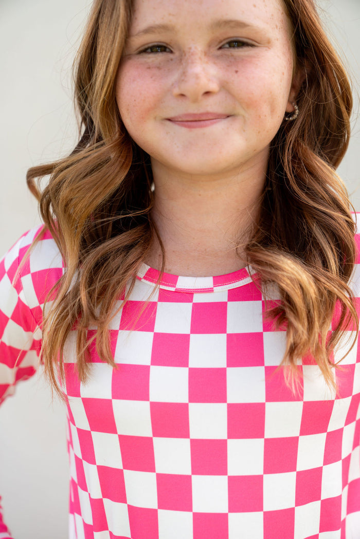 HOT PINK + WHITE CHECKER | LONG SLEEVE