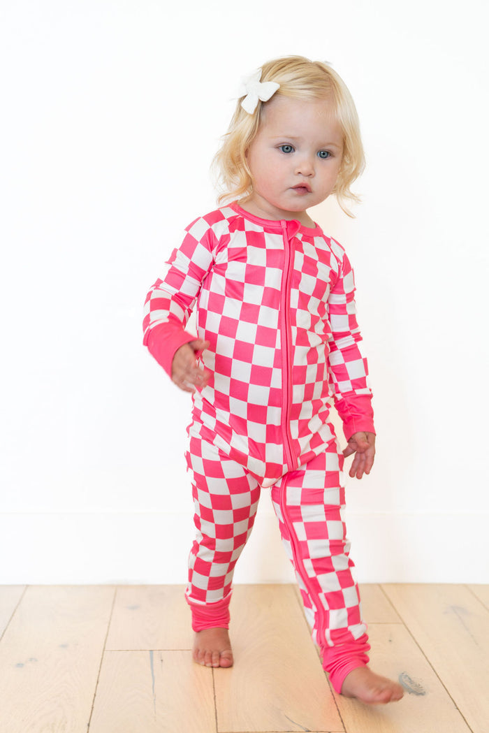 HOT PINK + WHITE CHECKER | ZIPPER ONE PIECE