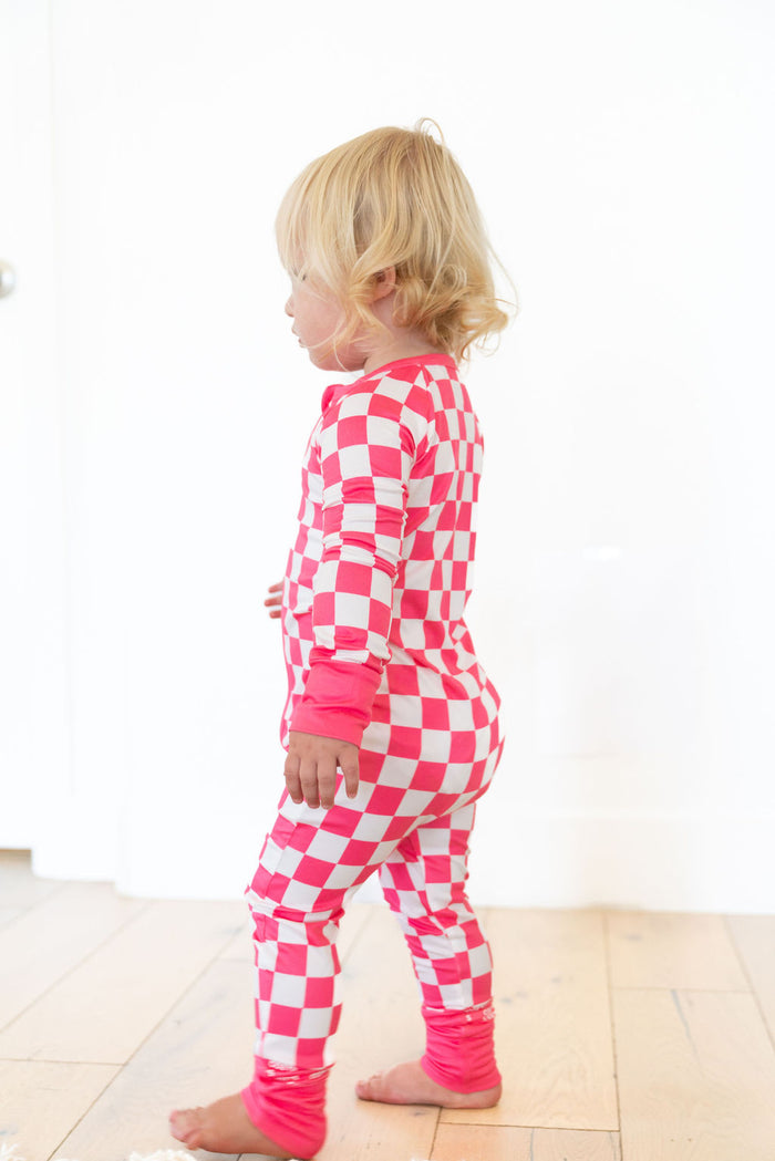 HOT PINK + WHITE CHECKER | ZIPPER ONE PIECE