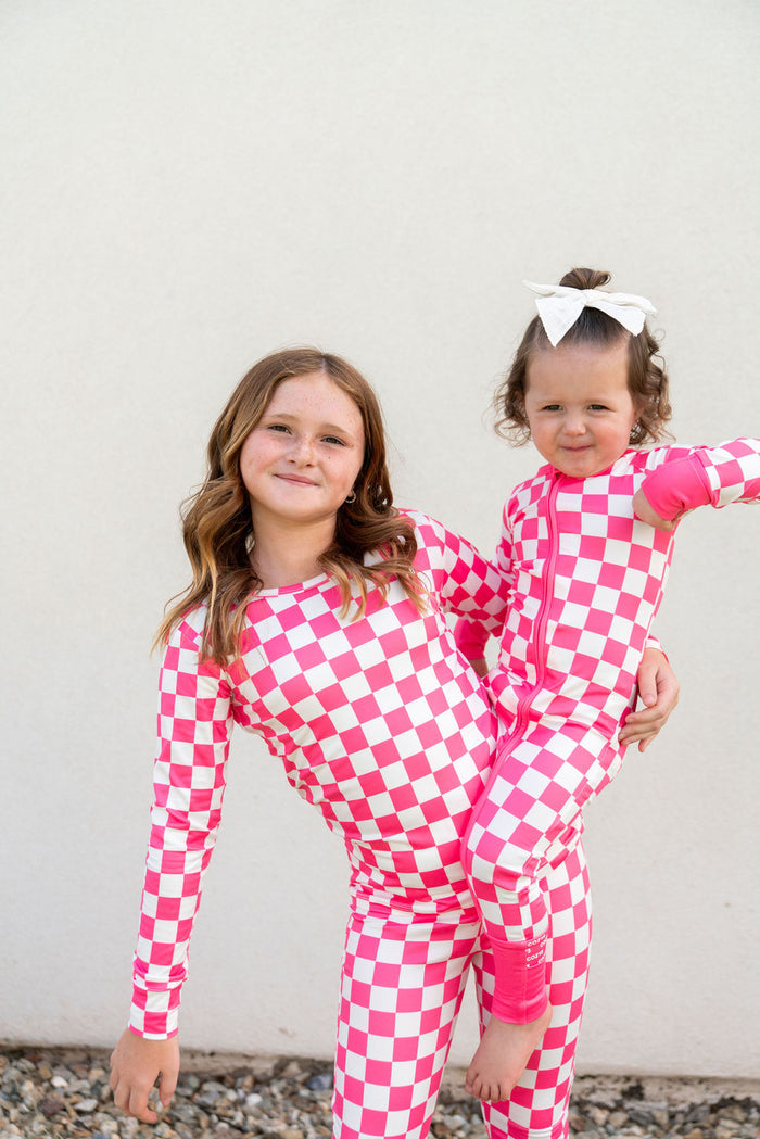 HOT PINK + WHITE CHECKER | ZIPPER ONE PIECE
