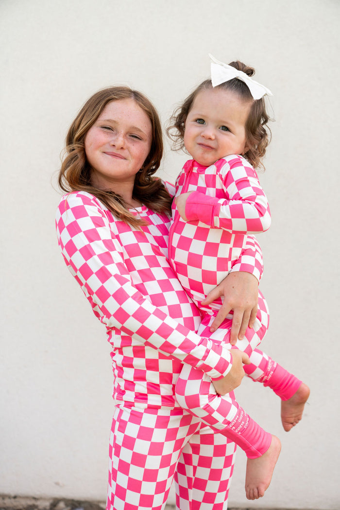 HOT PINK + WHITE CHECKER | ZIPPER ONE PIECE