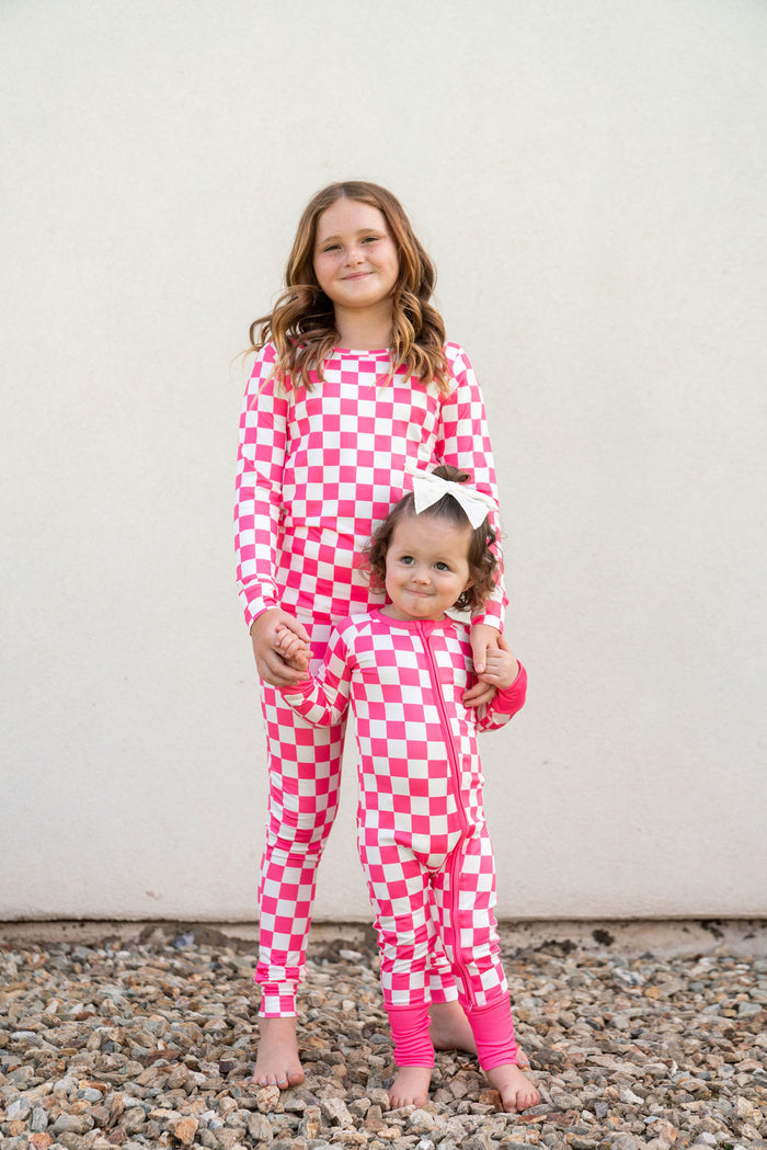 HOT PINK + WHITE CHECKER | ZIPPER ONE PIECE