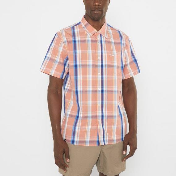 Jeep Mens Casual Check Short Sleeve Shirts Orange Jeep