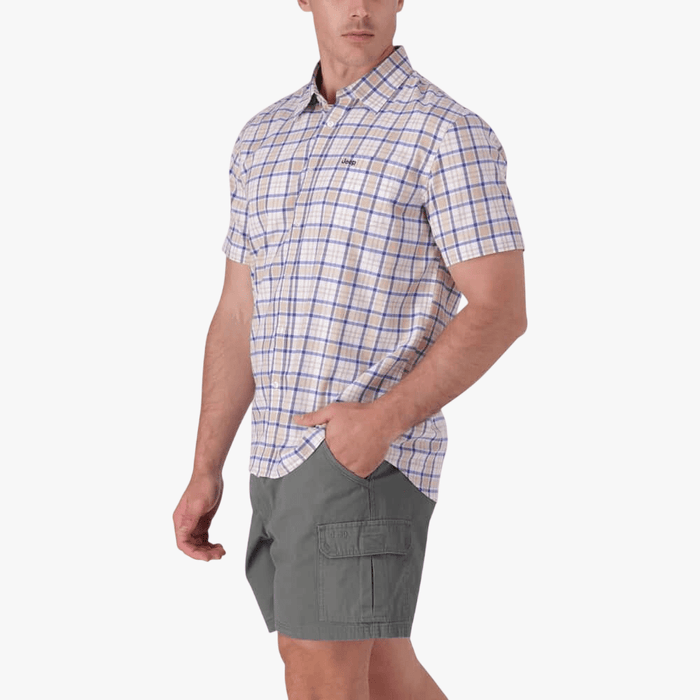 Jeep Mens Casual Yd Check Short Sleeve Shirt Camel Honeycomb | Jeep