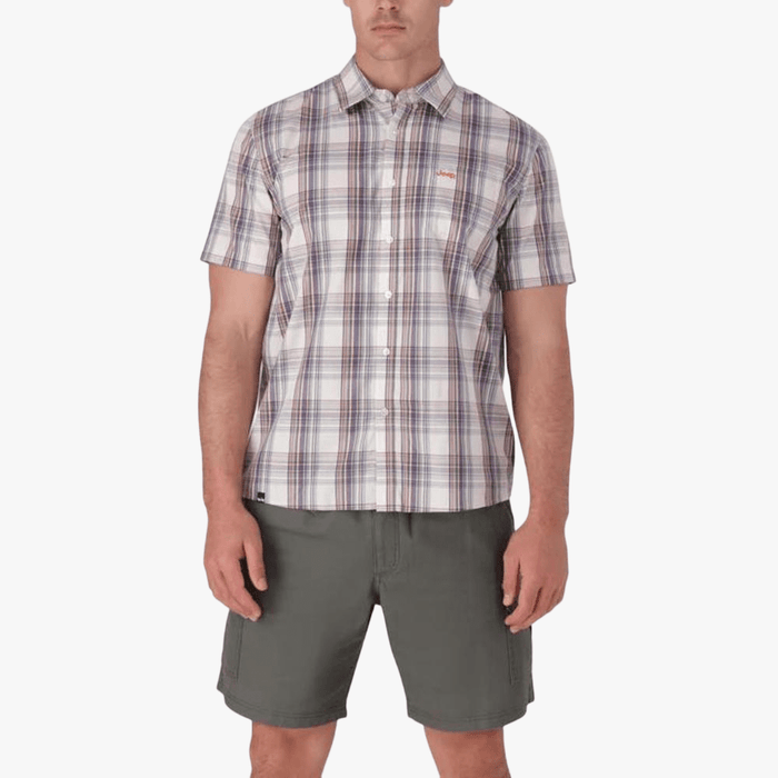 Jeep Mens Casual Yd Check Short Sleeve Shirt Chalk Brick | Jeep