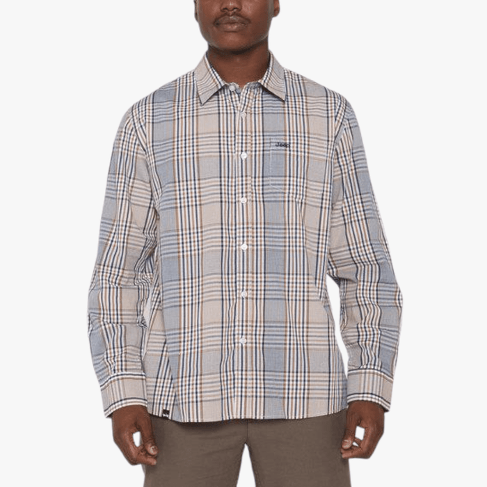 Jeep Mens Long Sleeve Check Shirt Dark Camel Jeep