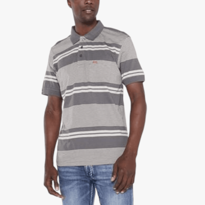 Jeep Mens Multi Stripe Short Sleeve Golfer Olive Khaki | Jeep