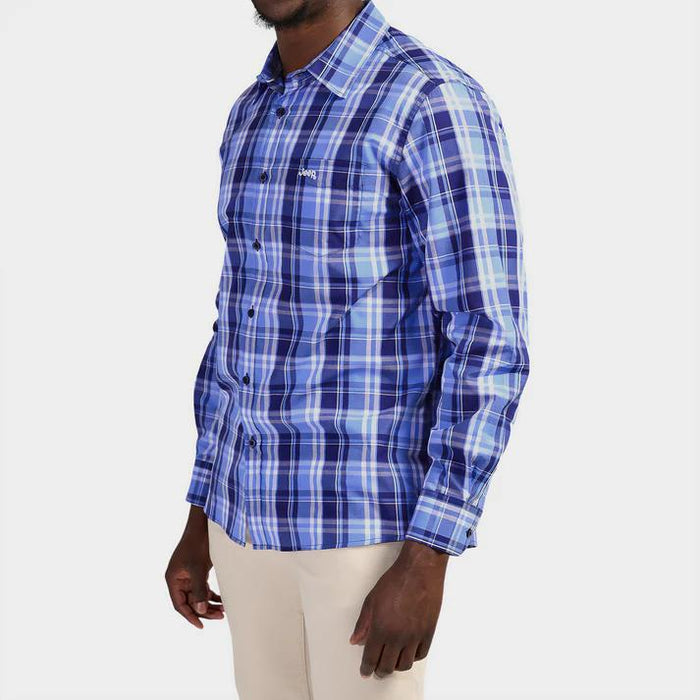 Jeep Mens Yd Long Sleeve Shirt Sky Blue Navy Jeep