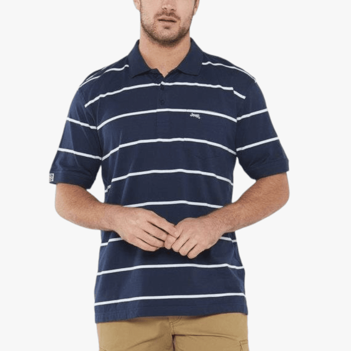 Jeep Stripe Short Sleeve Golfer French Navy Multi | Jeep