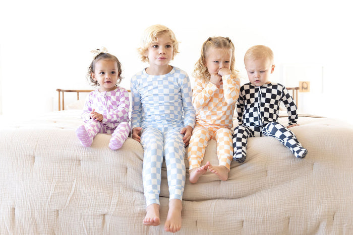 LIGHT BLUE + WHITE CHECKER | FOOTIE ONE PIECE