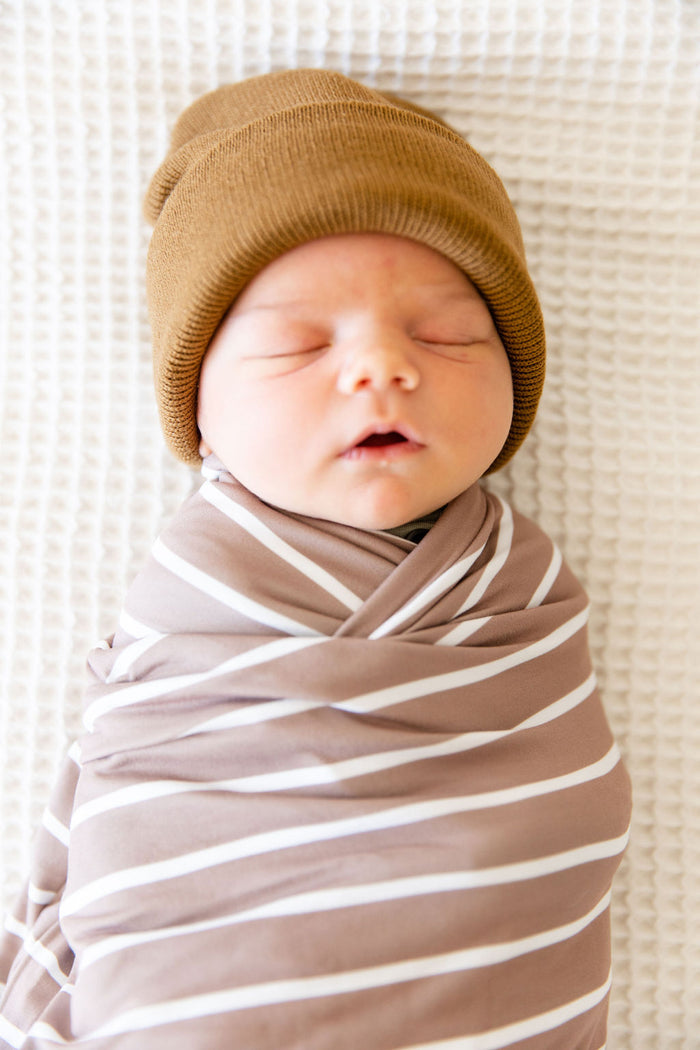 LIGHT MOCHA + WHITE STRIPE | SWADDLE
