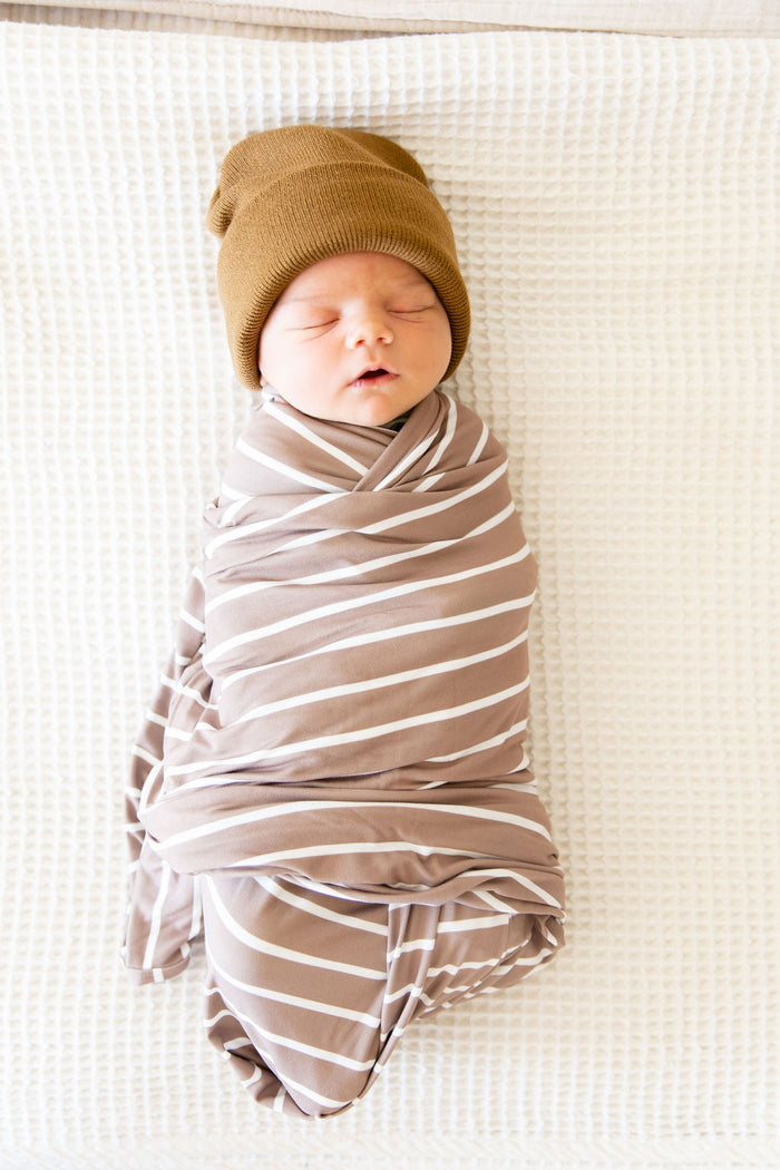 LIGHT MOCHA + WHITE STRIPE | SWADDLE