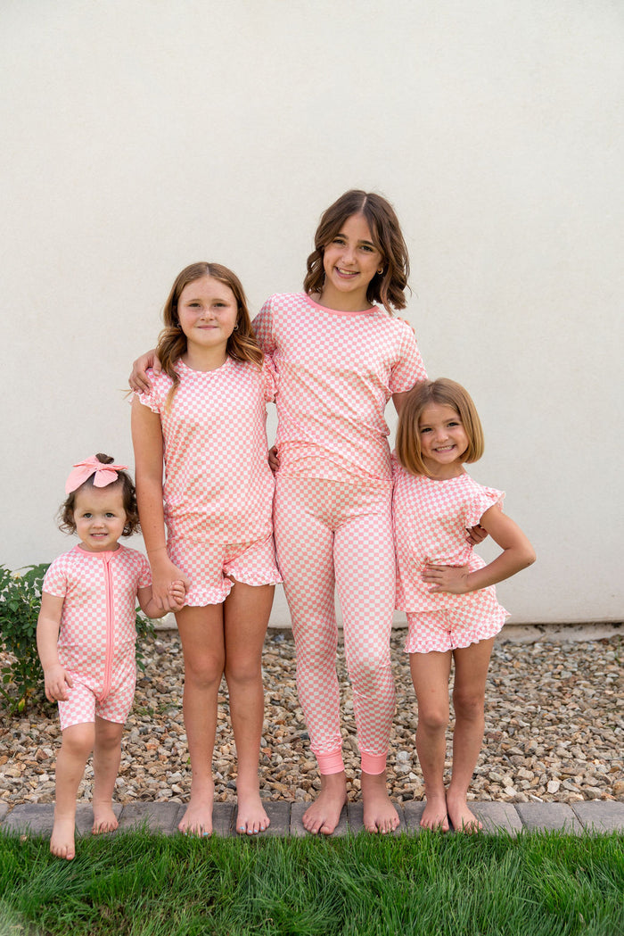 LIGHT PINK + WHITE MINI CHECKER | SHORT SLEEVE