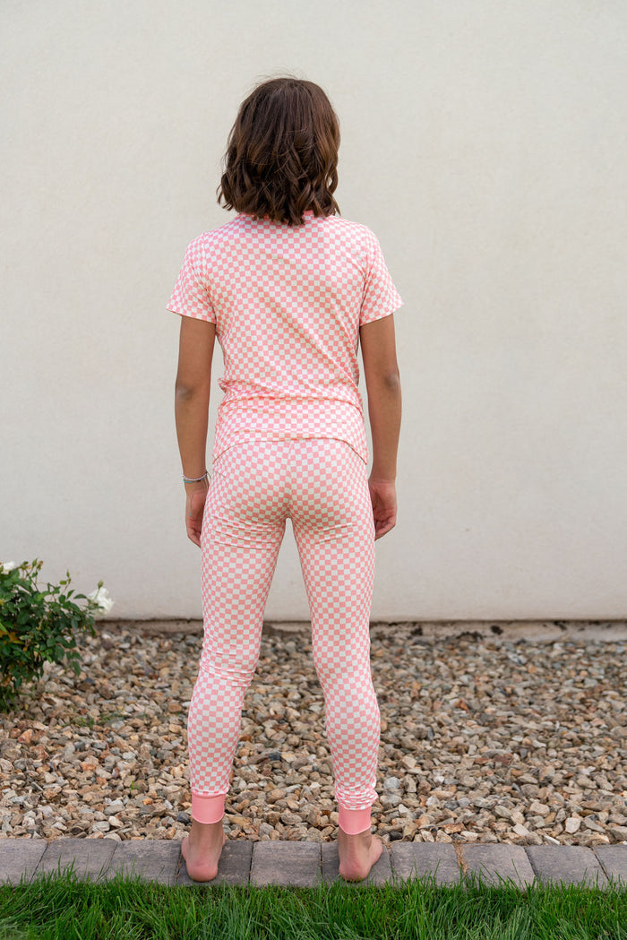 LIGHT PINK + WHITE MINI CHECKER | SHORT SLEEVE