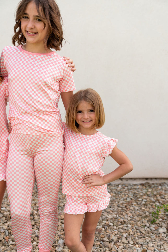 LIGHT PINK + WHITE MINI CHECKER | SHORT SLEEVE