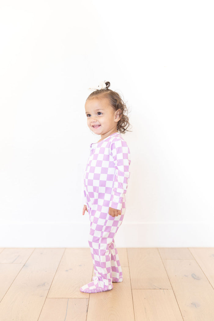 LIGHT PURPLE + WHITE CHECKER | FOOTIE ONE PIECE
