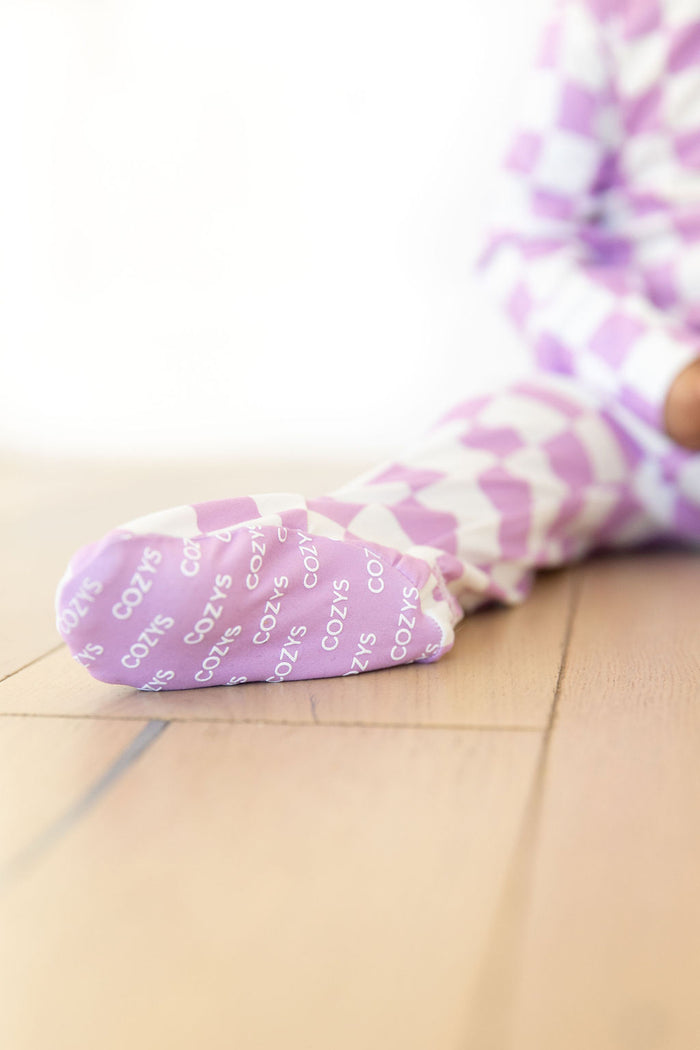 LIGHT PURPLE + WHITE CHECKER | FOOTIE ONE PIECE