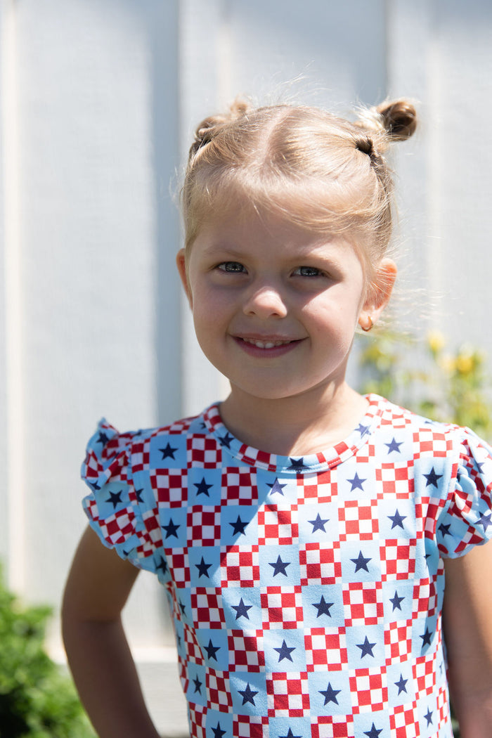 MINI CHECKERED STARS | RUFFLE SHORT SET