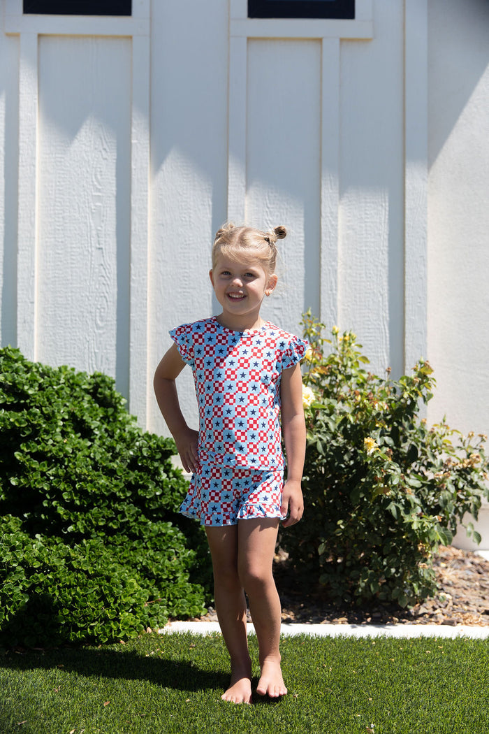 MINI CHECKERED STARS | RUFFLE SHORT SET