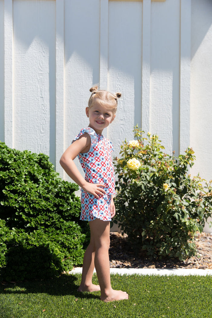 MINI CHECKERED STARS | RUFFLE SHORT SET