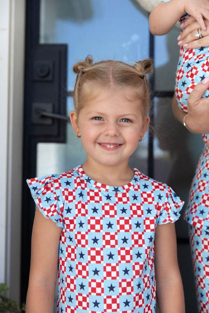 MINI CHECKERED STARS | RUFFLE SHORT SET