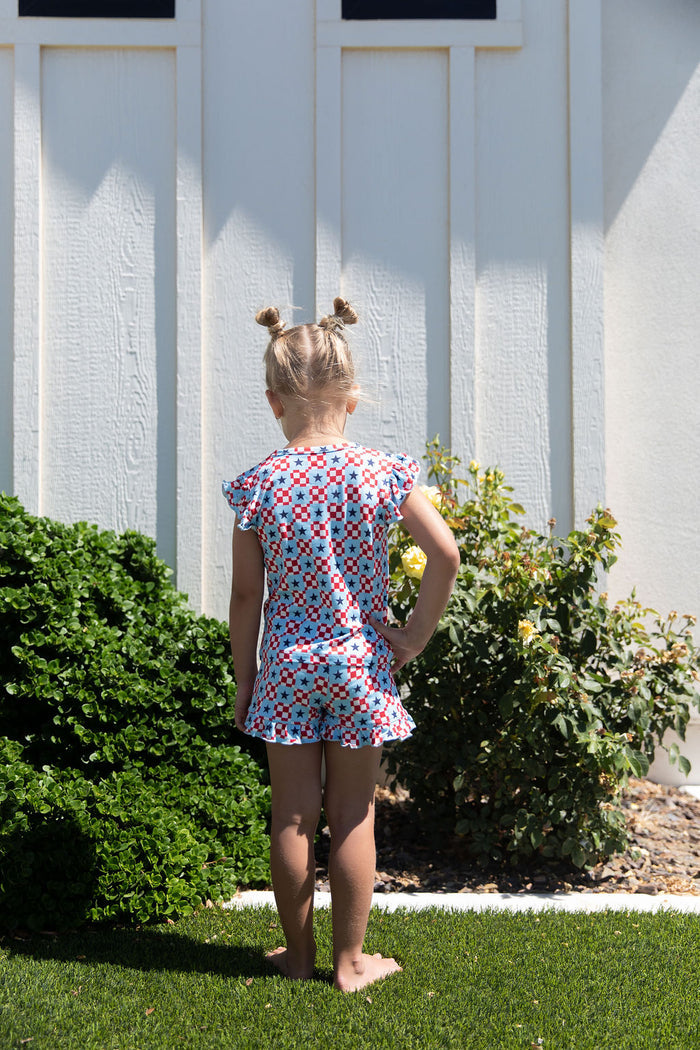 MINI CHECKERED STARS | RUFFLE SHORT SET