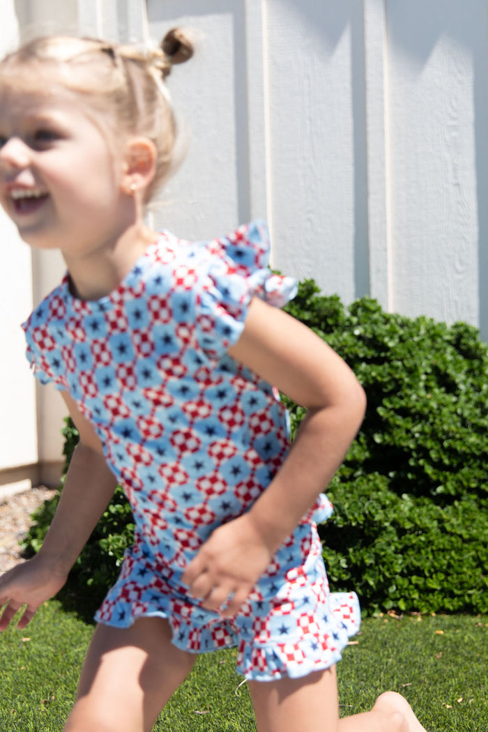 MINI CHECKERED STARS | RUFFLE SHORT SET