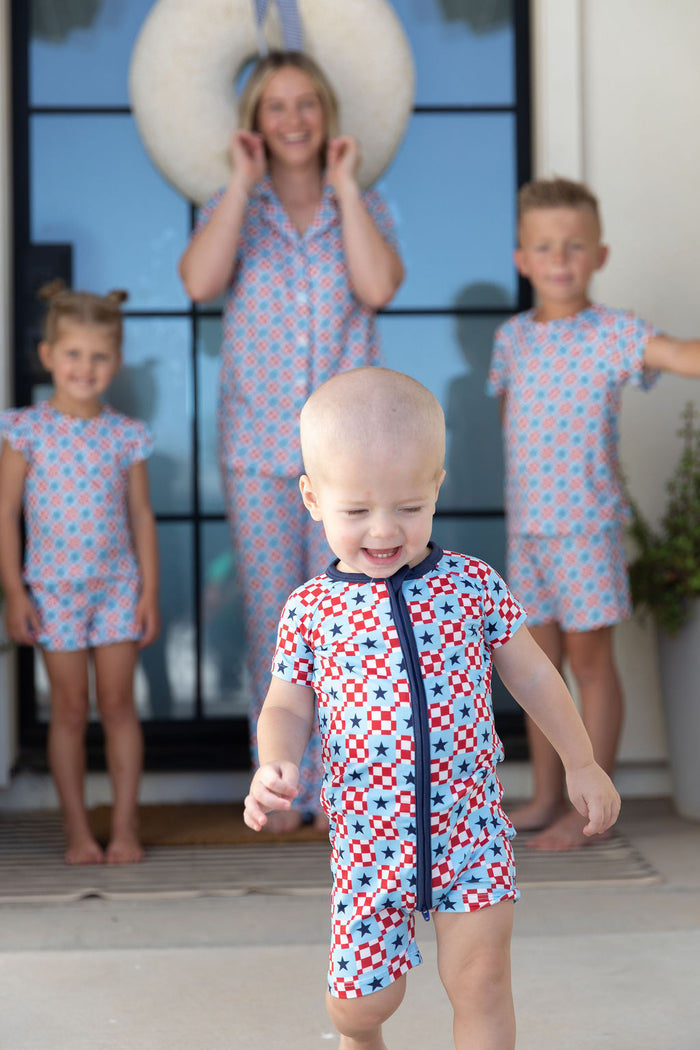 MINI CHECKERED STARS | SHORT ZIPPER ONE PIECE