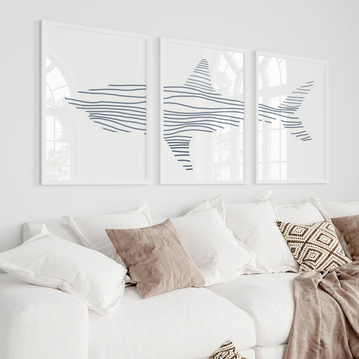 Minimalist Shark Illustration - Set of 3 - Jetty Home