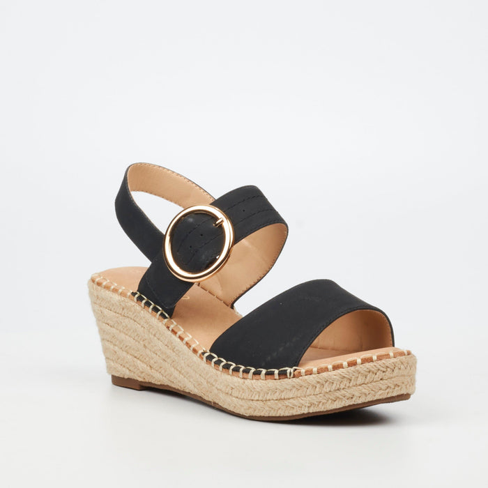 Miss Black Womens Jayda 9 Wedge Black Sandal | Miss Black