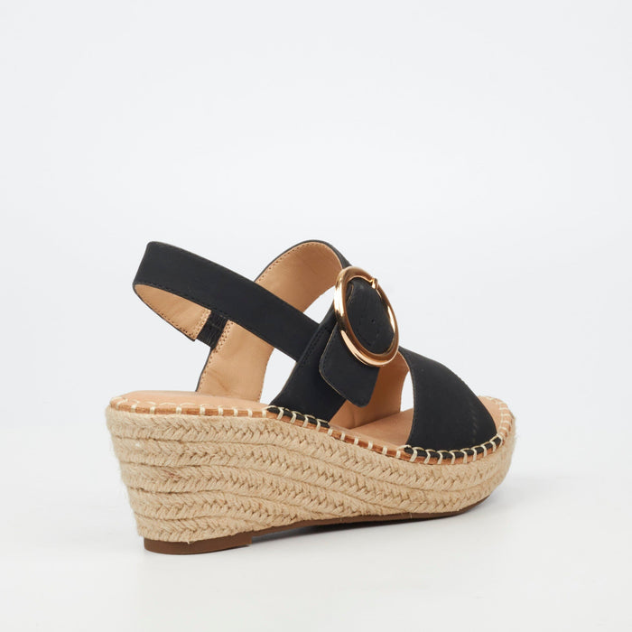 Miss Black Womens Jayda 9 Wedge Black Sandal | Miss Black