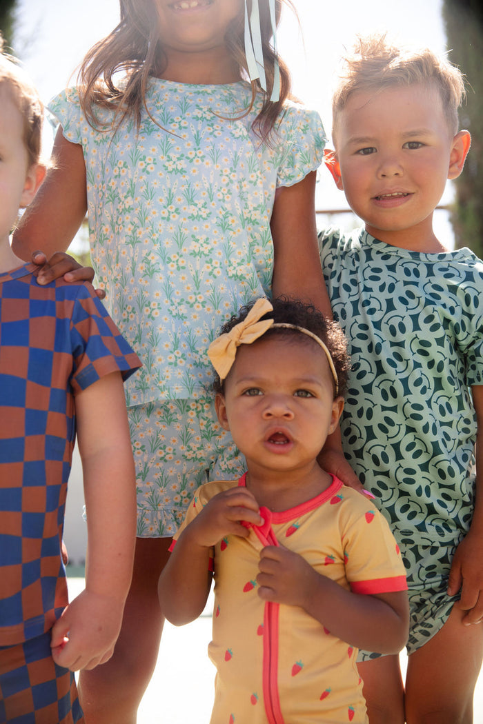 MUSTARD YELLOW STRAWBERRIES | NEW* SHORT SLEEVE ZIPPER ONE PIECE