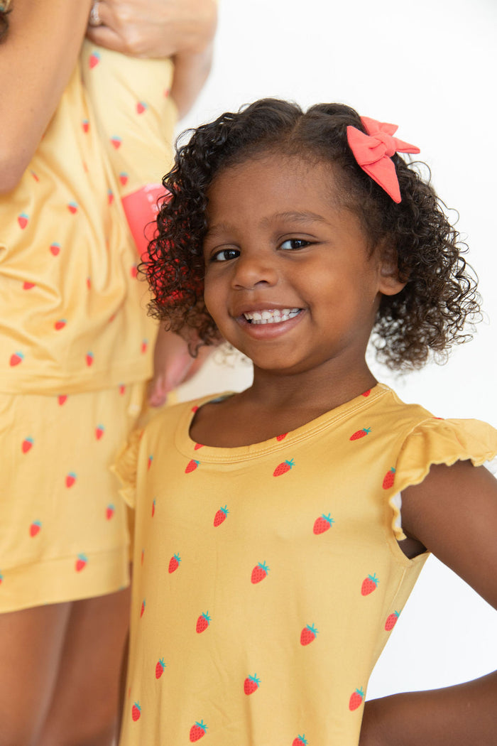 MUSTARD YELLOW STRAWBERRIES | SLEEVE DRESS