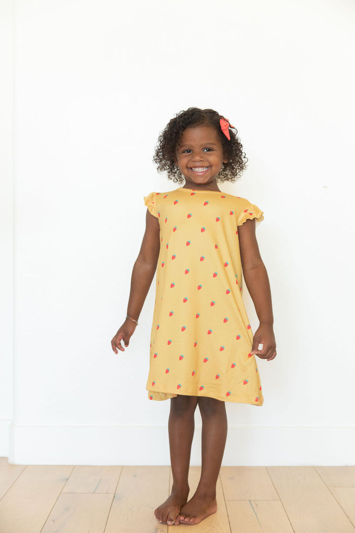 MUSTARD YELLOW STRAWBERRIES | SLEEVE DRESS