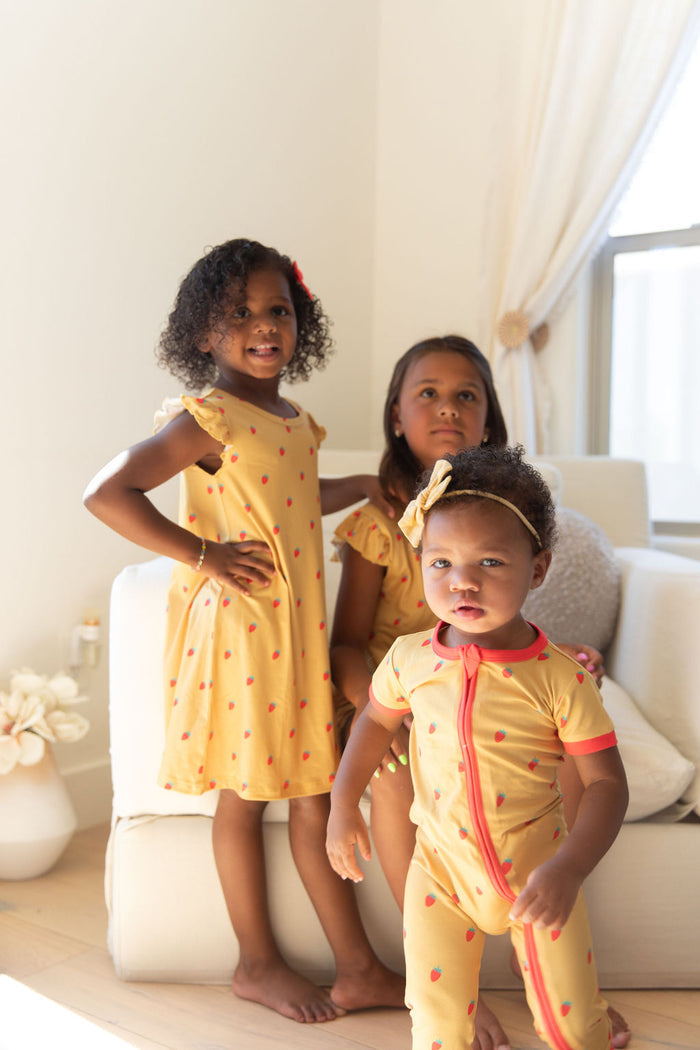MUSTARD YELLOW STRAWBERRIES | SLEEVE DRESS