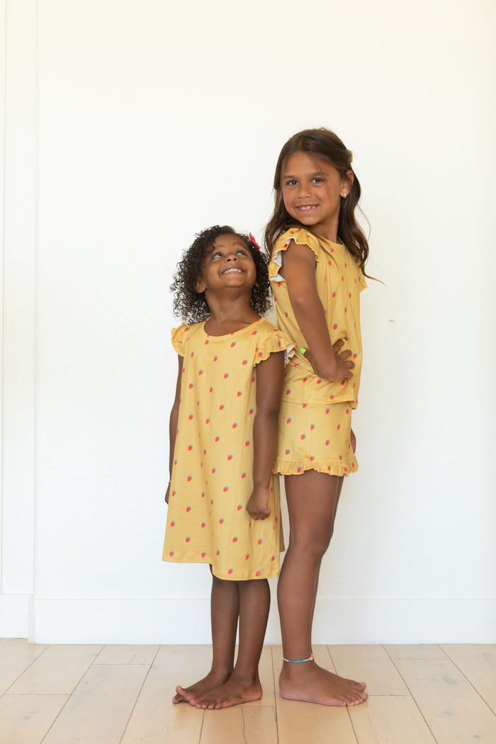 MUSTARD YELLOW STRAWBERRIES | SLEEVE DRESS