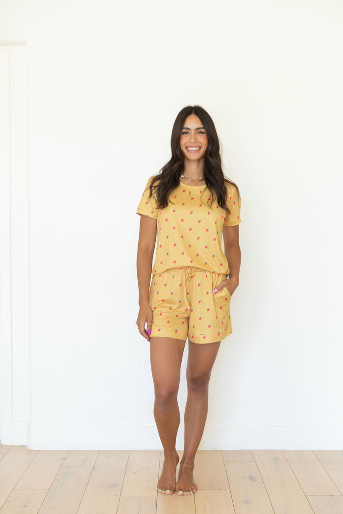 MUSTARD YELLOW STRAWBERRIES | WOMEN'S SHORT SET