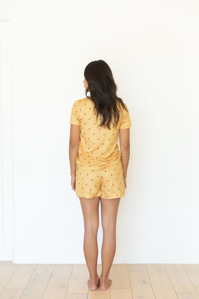 MUSTARD YELLOW STRAWBERRIES | WOMEN'S SHORT SET
