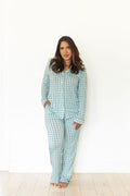 MUTED TEAL GINGHAM (viscose) | WOMEN'S BUTTON UP LONG SLEEVE SET