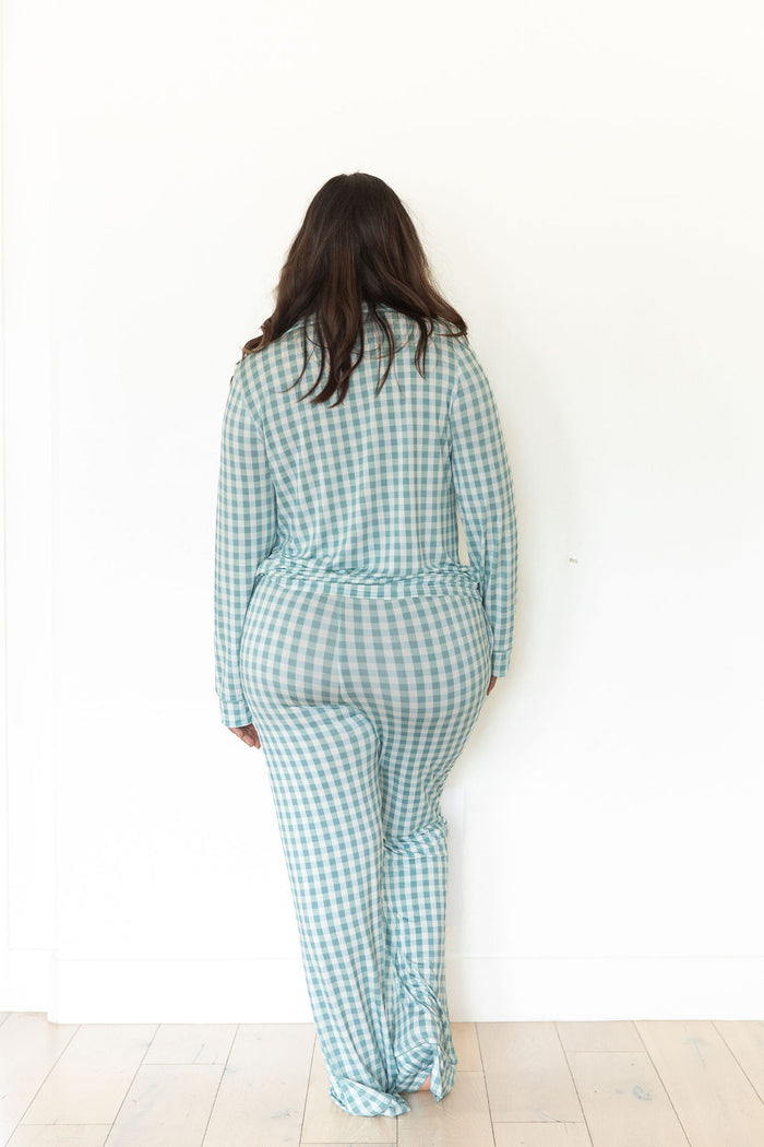 MUTED TEAL GINGHAM (viscose) | WOMEN'S BUTTON UP LONG SLEEVE SET