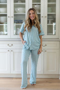 MUTED TEAL GINGHAM | WOMEN'S BUTTON UP SHORT SLEEVE SET