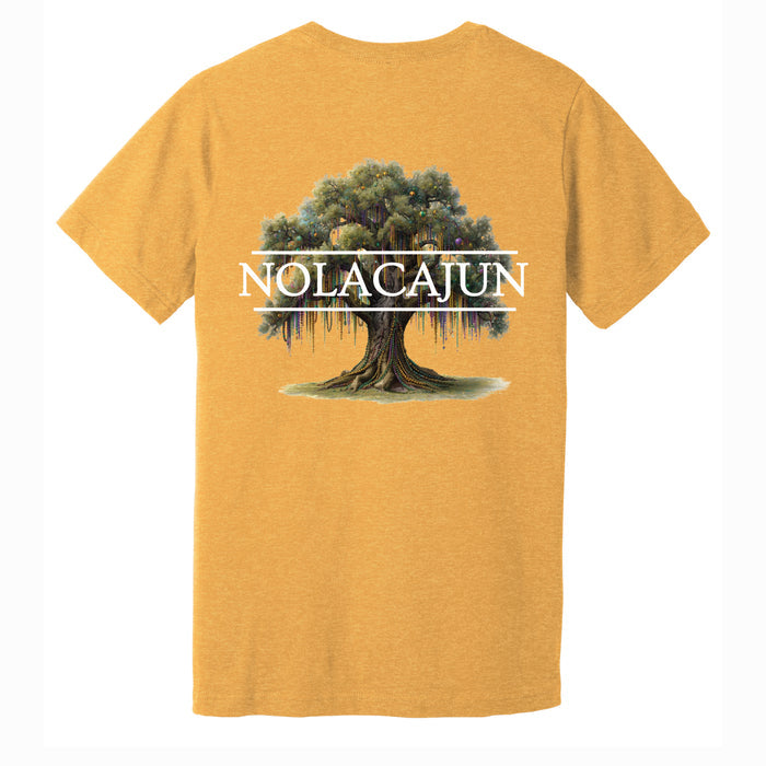 NolaCajun Mardi Gras Oak Tshirt Detail View Louisiana Mardi Gras Cajun Colors
