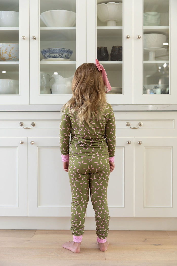 OLIVE + PINK BOWS | LONG SLEEVE