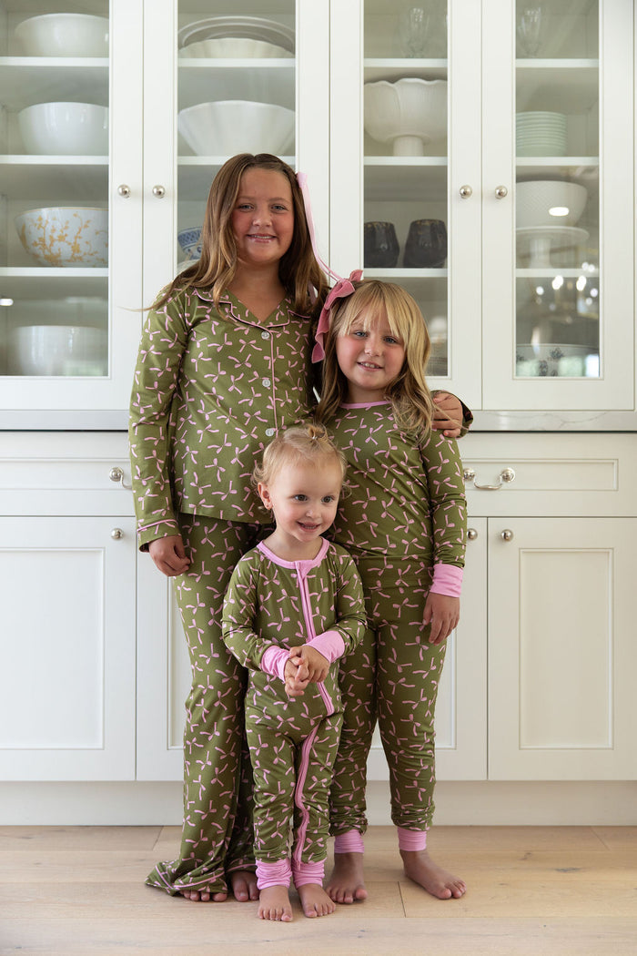 OLIVE + PINK BOWS | LONG SLEEVE